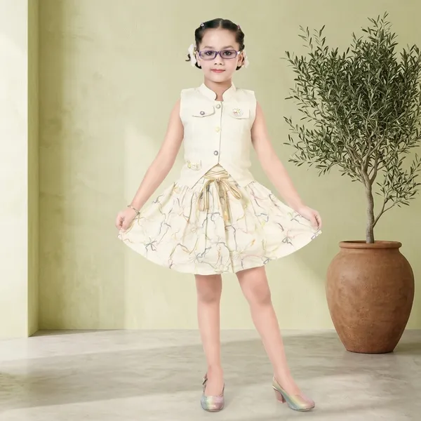 Cream_Sleeveless_Printed_Fit_And_Flare_Dress_For_Girls