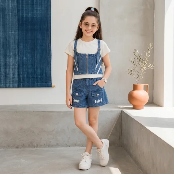Blue_Denim_Dungaree_Shorts_With_White_T_Shirt_Set_For_Girls