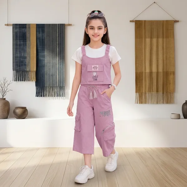 Pink_Cotton_Blend_Dungaree_Set_With_White_Top_For_Girls