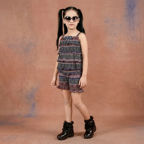 Multicolor_Checkered_Tiered_Ruffle_Jumpsuit_For_Girls