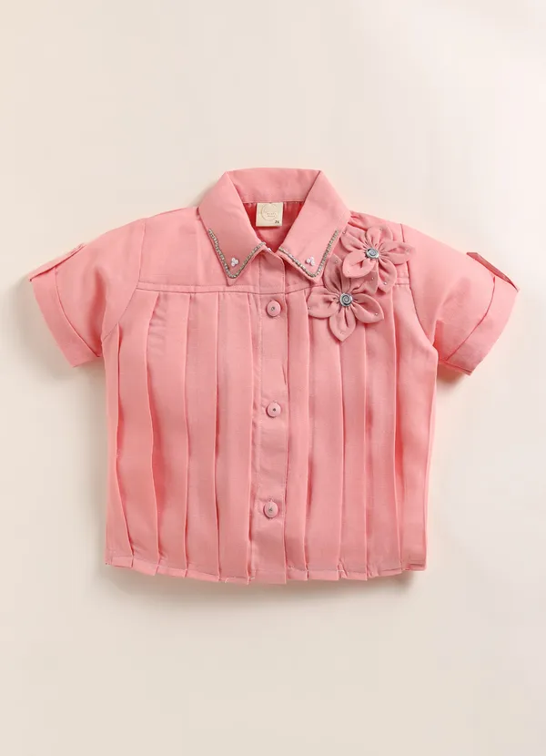 Pink_Pleated_Floral_Embroidered_Top_And_Skirt_Set_For_Girls