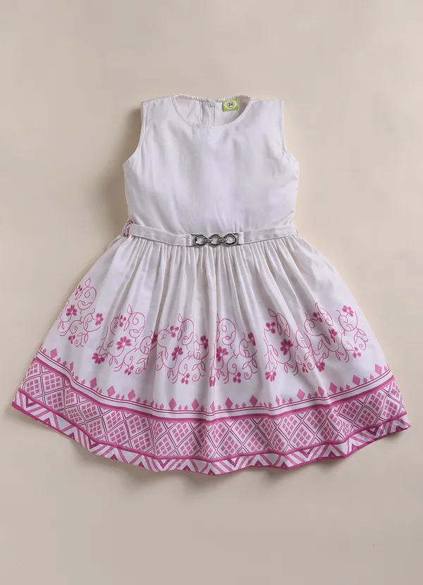 Pink_Denim_Jacket_White_Floral_Print_Dress_With_Leggings_For_Girls