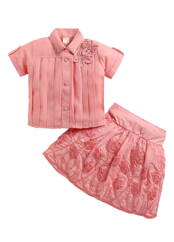 Pink_Pleated_Floral_Embroidered_Top_And_Skirt_Set_For_Girls