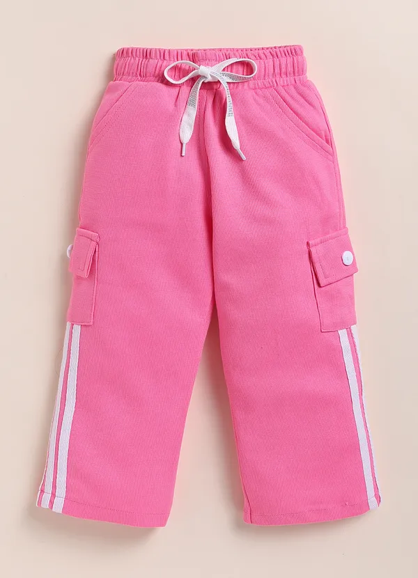 Pink_Ribbed_Cotton_Printed_Top_And_Cargo_Pants_Set_For_Girls