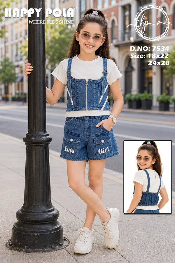 Blue_Denim_Dungaree_Shorts_With_White_T_Shirt_Set_For_Girls