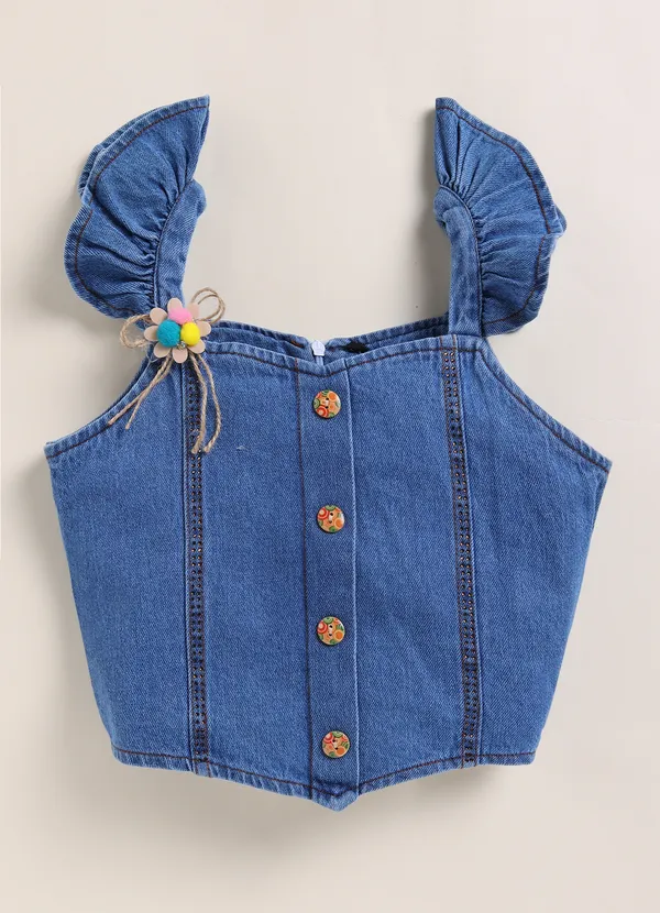 Blue_Denim_Ruffle_Sleeve_Top_And_Shorts_Set_For_Girls