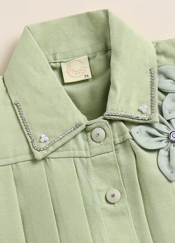 Green_Cotton_Embroidered_Shirt_Skirt_Set_For_Girls