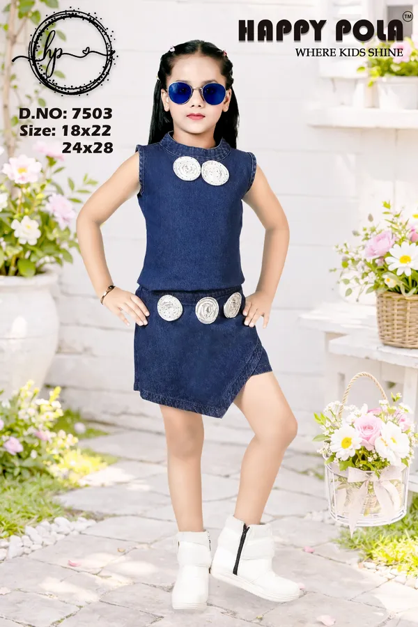 Dark_Blue_Denim_Sleeveless_Top_And_Skirt_Set_For_Girls