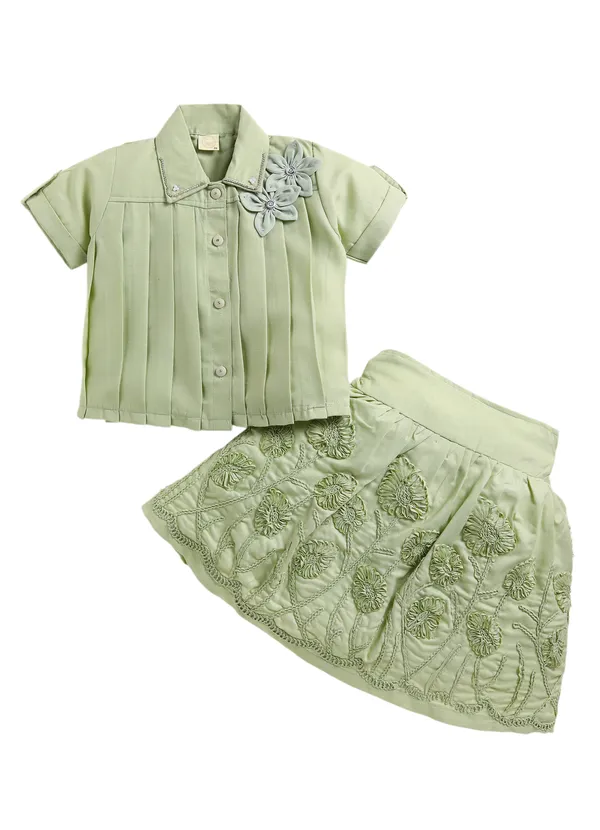 Green_Cotton_Embroidered_Shirt_Skirt_Set_For_Girls