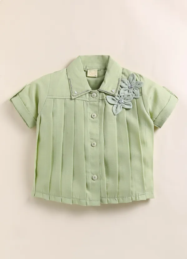 Green_Cotton_Embroidered_Shirt_Skirt_Set_For_Girls