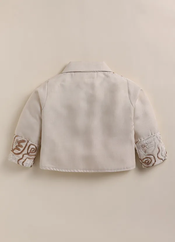 Brown_Sleeveless_Floral_Embroidered_Dress_With_Jacket_And_Leggings