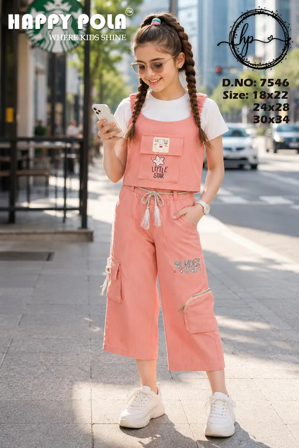 Peach_Cotton_Dungaree_Style_Co_Ord_Set_For_Girls