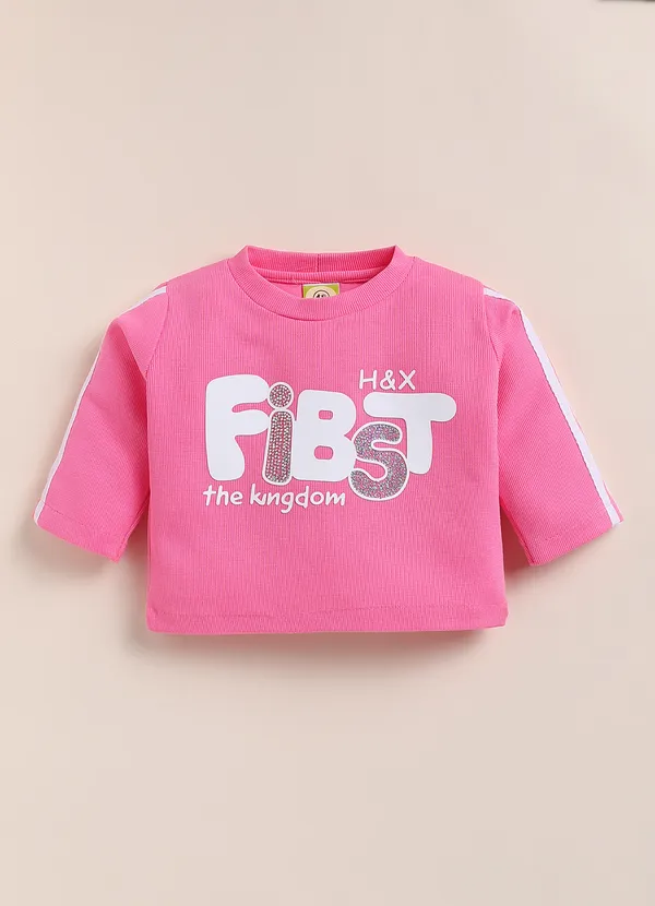Pink_Ribbed_Cotton_Printed_Top_And_Cargo_Pants_Set_For_Girls