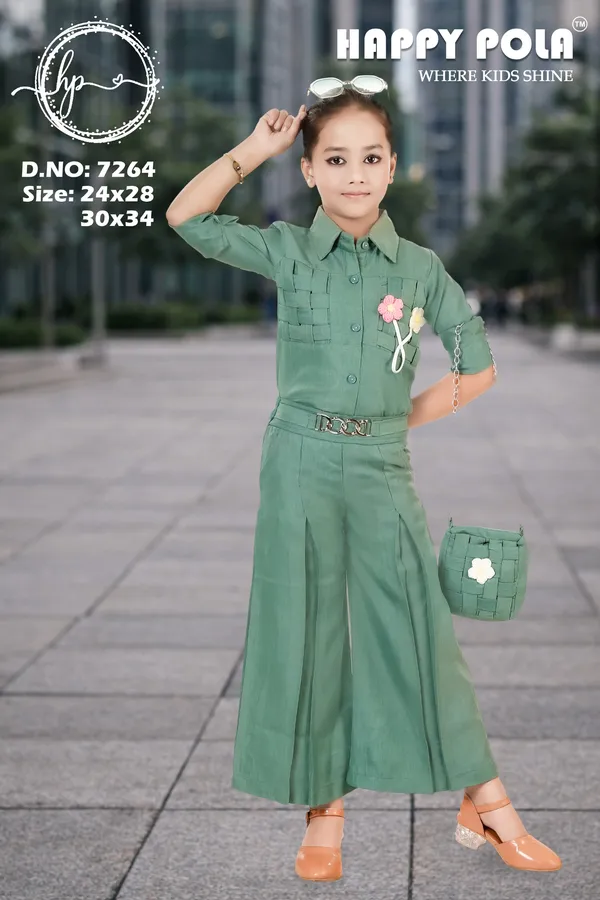 Green_Woven_Detail_Belted_Jumpsuit_For_Girls