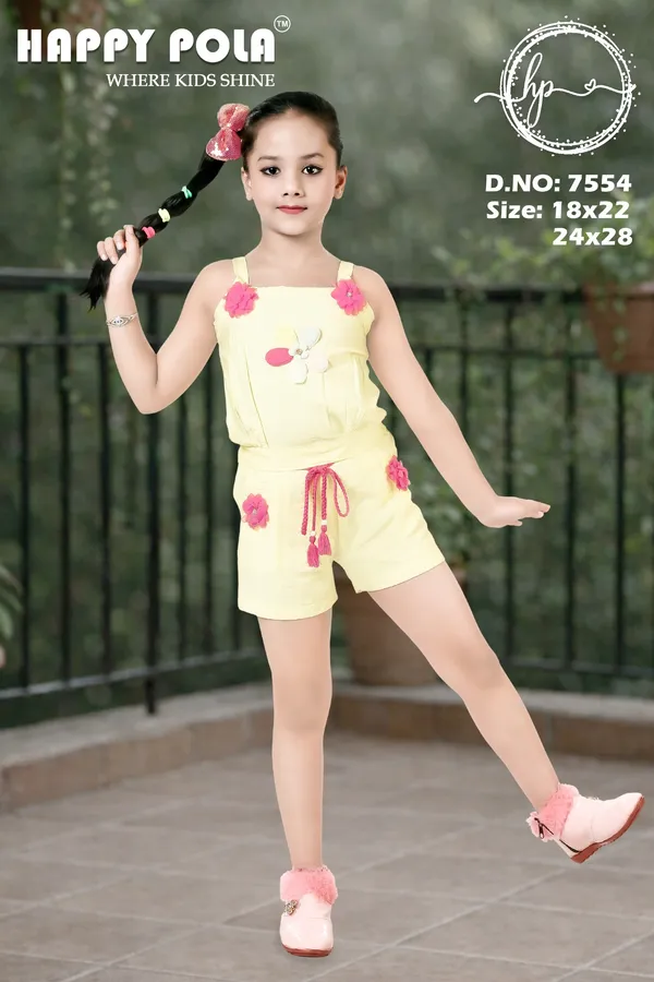 Yellow_Cotton_Floral_Applique_Sleeveless_Jumpsuit_For_Girls