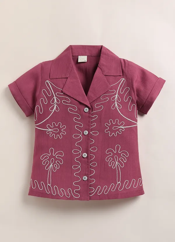 Pink_Embroidered_Shirt_With_Cream_Cargo_Pants_Set_For_Girls