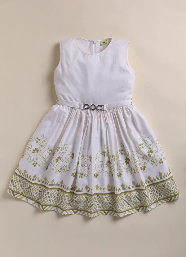 Olive_Green_Denim_Jacket_White_Printed_Dress_Legging_Set_For_Girls