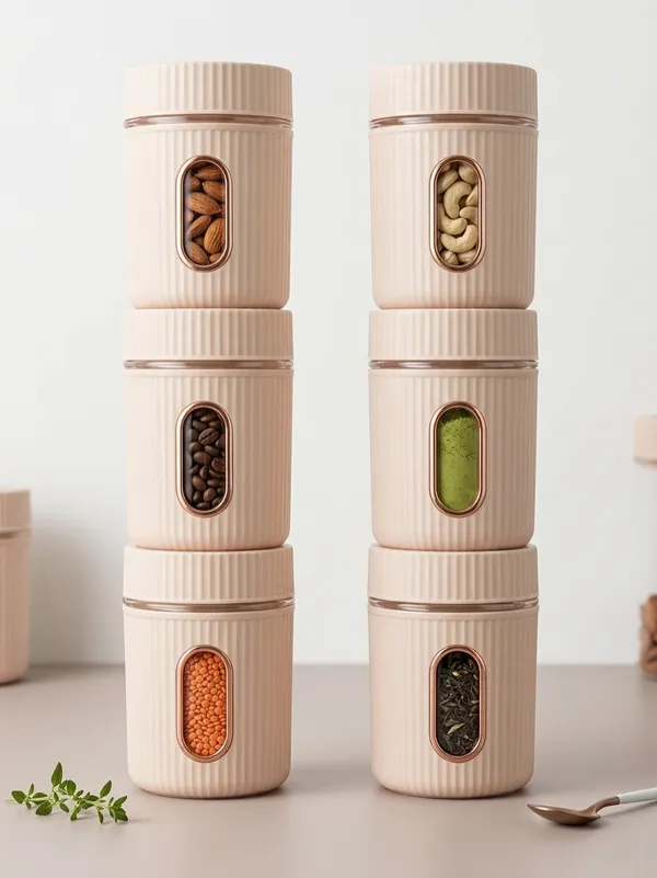 Plastic_Modern_Ribbed_Pink_Storage_Jar_Set_Of_6