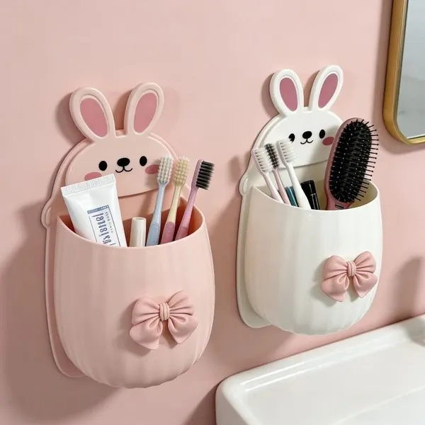 Plastic_Bunny_Shaped_Pink_Wall_Mounted_Bathroom_Organizer_Set_Of_2