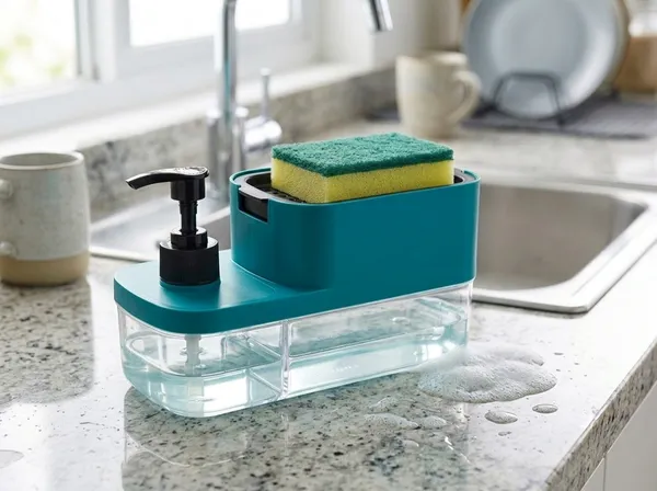 Teal_Plastic_Modern_Sink_Soap_Dispenser_And_Sponge_Holder