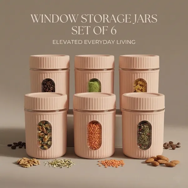 Plastic_Modern_Ribbed_Pink_Storage_Jar_Set_Of_6
