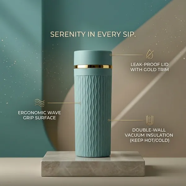 Stainless_Steel_Textured_Teal_Travel_Flask_With_Gold_Accents