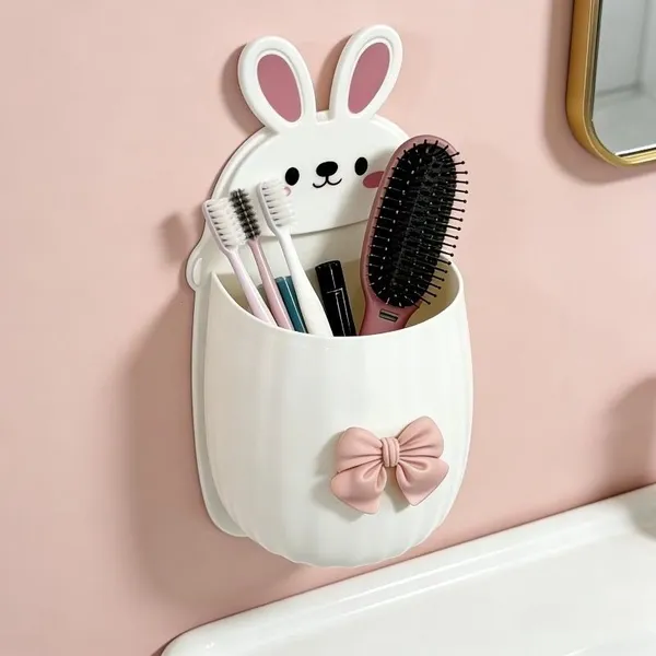 Plastic_Bunny_Shaped_Pink_Wall_Mounted_Bathroom_Organizer_Set_Of_2