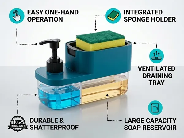 Teal_Plastic_Modern_Sink_Soap_Dispenser_And_Sponge_Holder