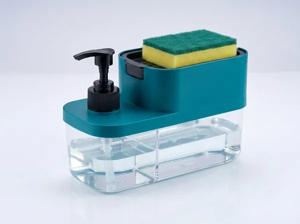 Teal_Plastic_Modern_Sink_Soap_Dispenser_And_Sponge_Holder