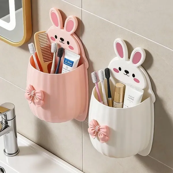 Plastic_Bunny_Shaped_Pink_Wall_Mounted_Bathroom_Organizer_Set_Of_2
