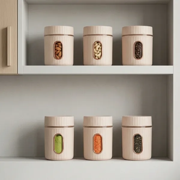 Plastic_Modern_Ribbed_Pink_Storage_Jar_Set_Of_6