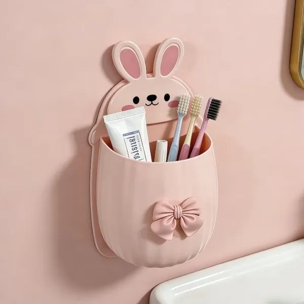 Plastic_Bunny_Shaped_Pink_Wall_Mounted_Bathroom_Organizer_Set_Of_2