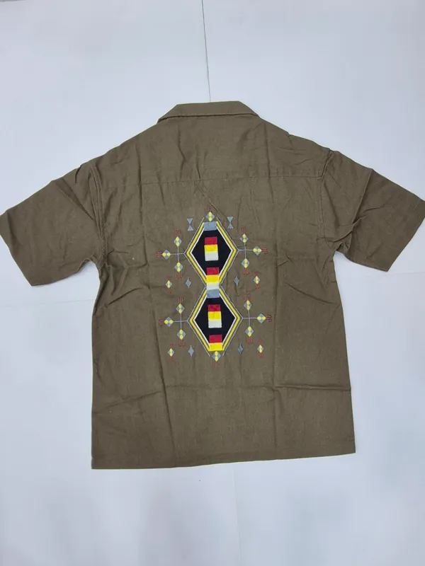 Khaki_Brown_Cuben_collor_Embriodery_Half_Sleeve_Shirt_for_Men