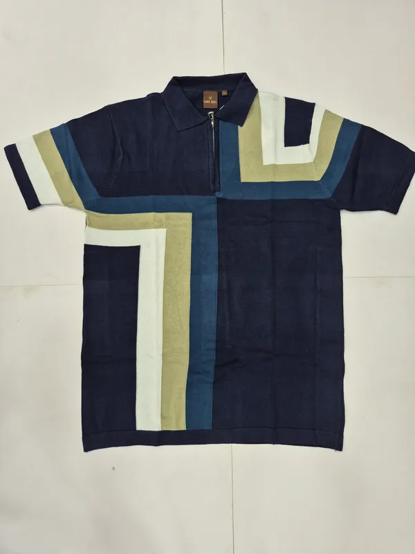 Navy_Blue_Knited_Half_Sleeve_Zip_T-Shirt_for_Men