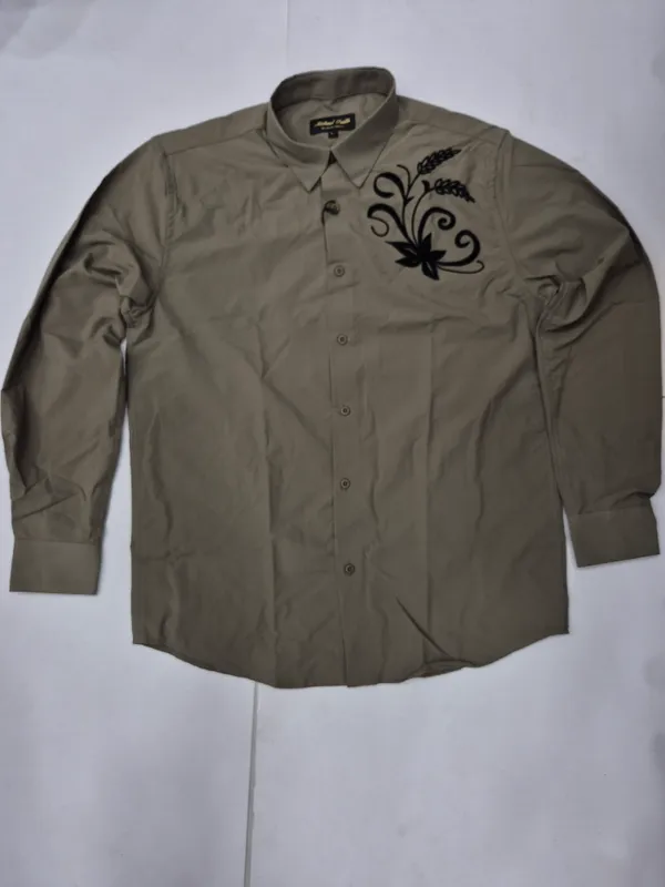 Khaki_Velvet_Embroidery_Full_Sleevs_Shirt_for_Men