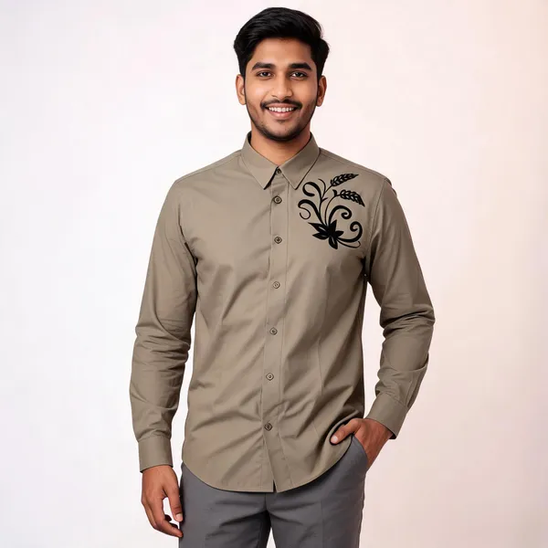 Khaki_Velvet_Embroidery_Full_Sleevs_Shirt_for_Men