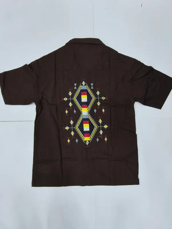 Brown_Cuben_collor_Embriodery_Half_Sleeve_Shirt_for_Men
