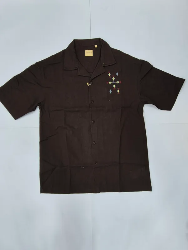 Brown_Cuben_collor_Embriodery_Half_Sleeve_Shirt_for_Men