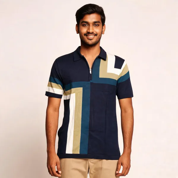 Navy_Blue_Knited_Half_Sleeve_Zip_T-Shirt_for_Men