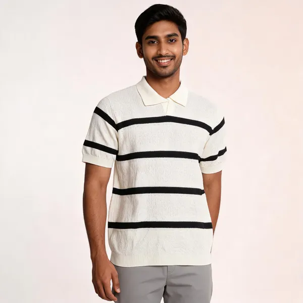 White_Knited_Half_Sleeve_Polo_T-Shirt_for_Men