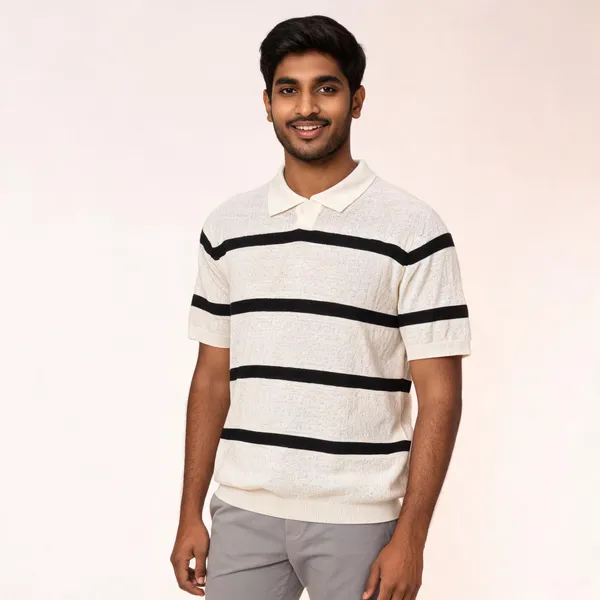 White_Knited_Half_Sleeve_Polo_T-Shirt_for_Men