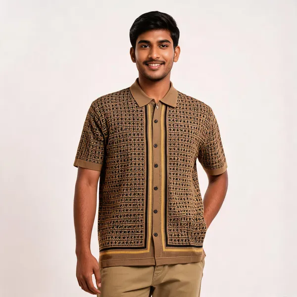 Brown_Button_Knited_Geometric_Pattern_T-Shirt_for_Men