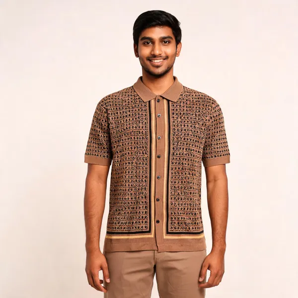 Brown_Button_Knited_Geometric_Pattern_T-Shirt_for_Men