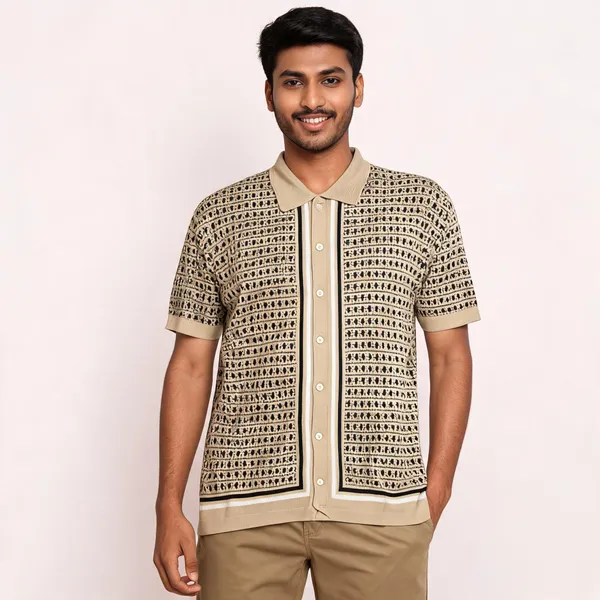 Beige_Button_Knited_Geometric_Pattern_T-Shirt_for_Men
