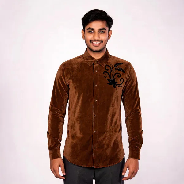 Brown_Velvet_Embroidery_Full_Sleeve_Shirt_for_Men
