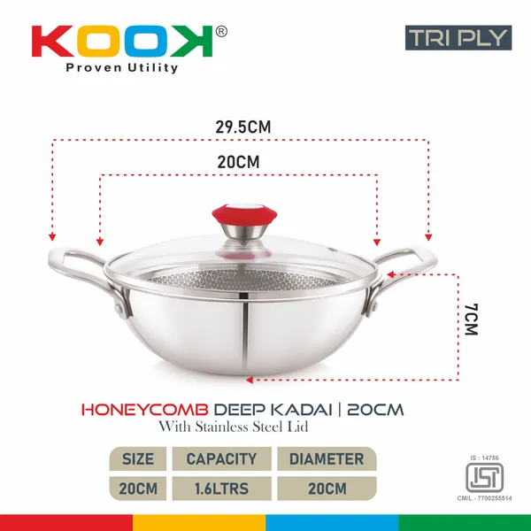 TRIPLYNONSTICK_(HONEY_COMB)_DEEP_KADAI_WITH_GLASS_LID