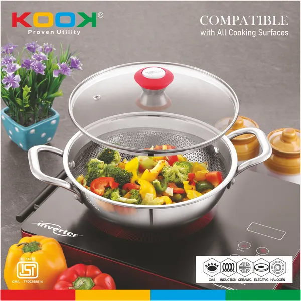 TRIPLYNONSTICK_(HONEY_COMB)_DEEP_KADAI_WITH_GLASS_LID