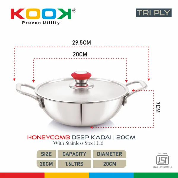 TRIPLYNONSTICK_(HONEY_COMB)_DEEP_KADAI_WITH_STAINLESS_STEEL_LID