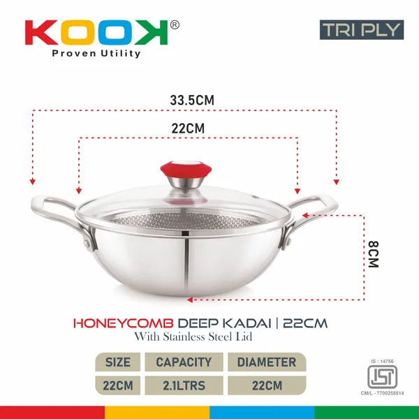 TRIPLYNONSTICK_(HONEY_COMB)_DEEP_KADAI_WITH_GLASS_LID