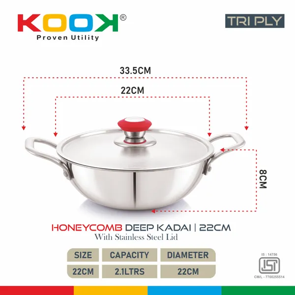 TRIPLYNONSTICK_(HONEY_COMB)_DEEP_KADAI_WITH_STAINLESS_STEEL_LID